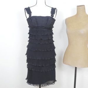Badgley Mischka Black Retro Flapper Art Deco Ruffled Pleated Sequin Beaded Dress